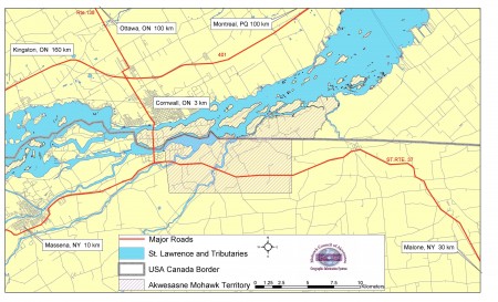 Une carte du territoire d'Akwesasne