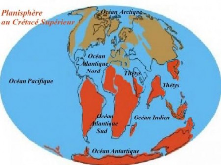 Planisphère au crétacé supérieur