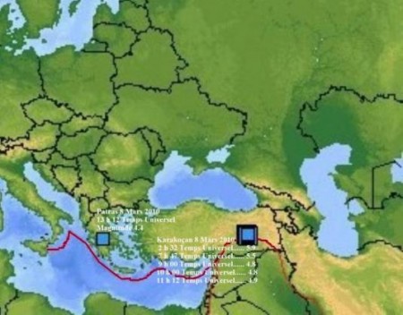 Carte des tremblements de terre en Grèce et Turquie