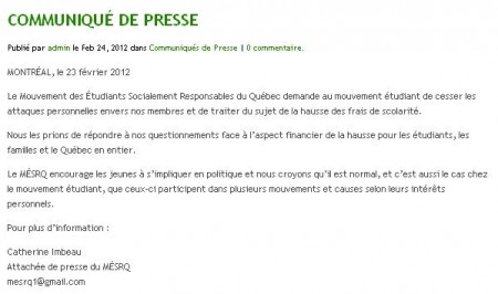 Communique de presse - MESRQ