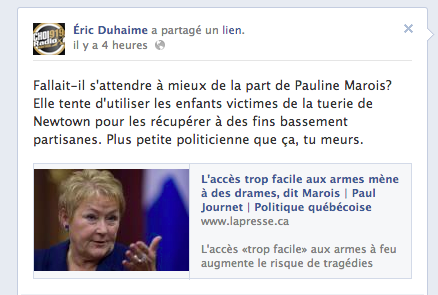 Éric Duhaime identifie sa proie, Pauline Marois